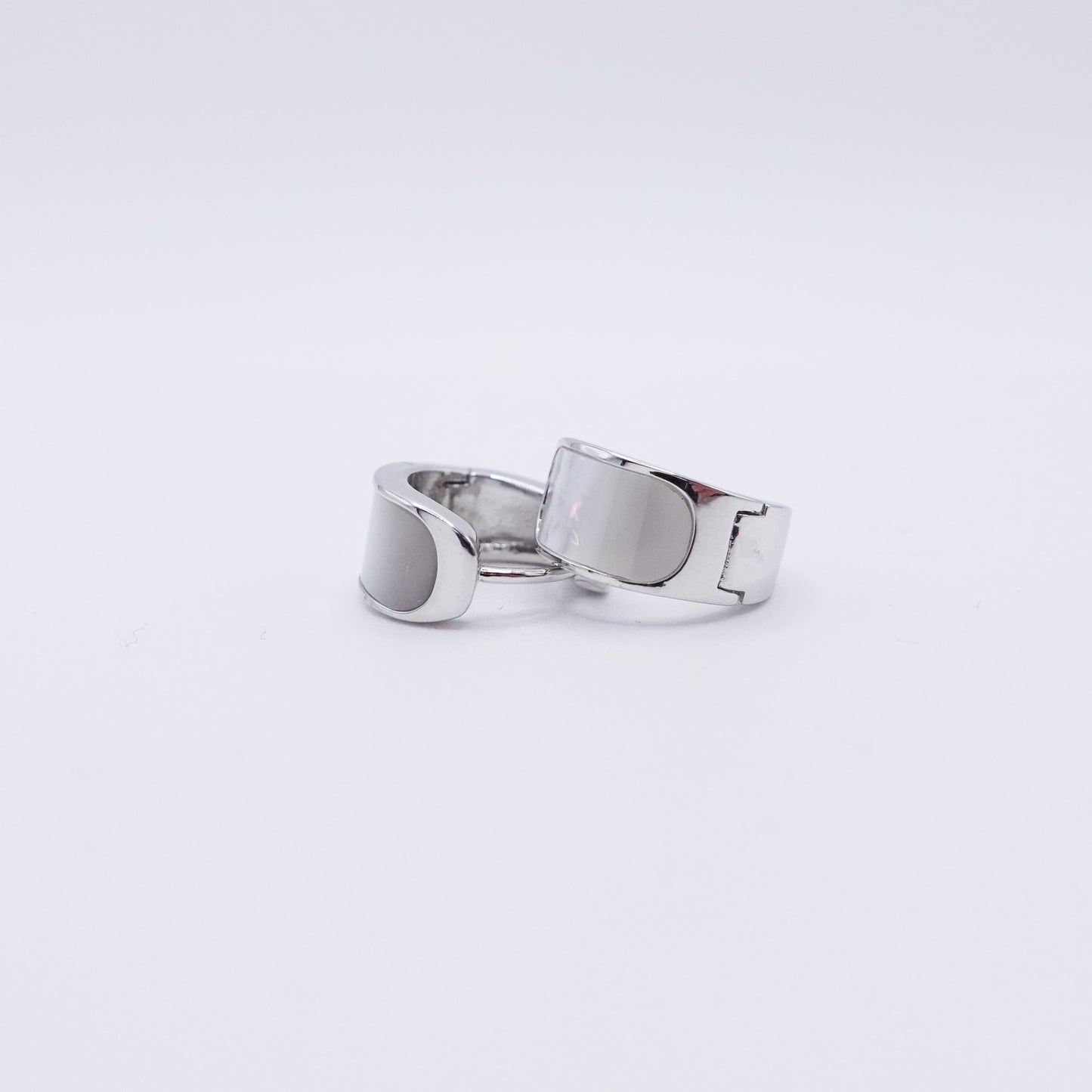 Pearl Inlay Silver Huggies
