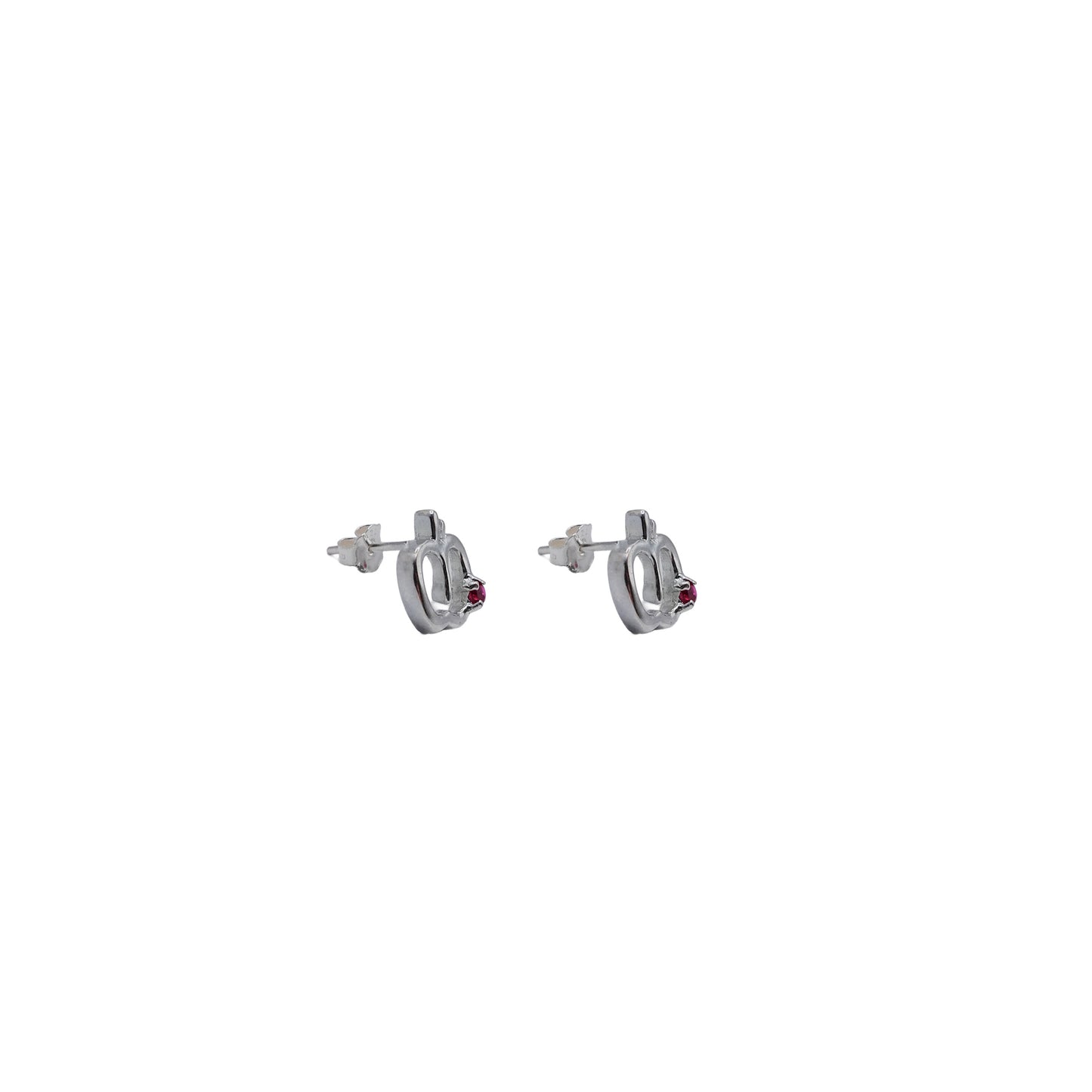 Sterling Silver Apple Stud with Red Cubic Zirconia