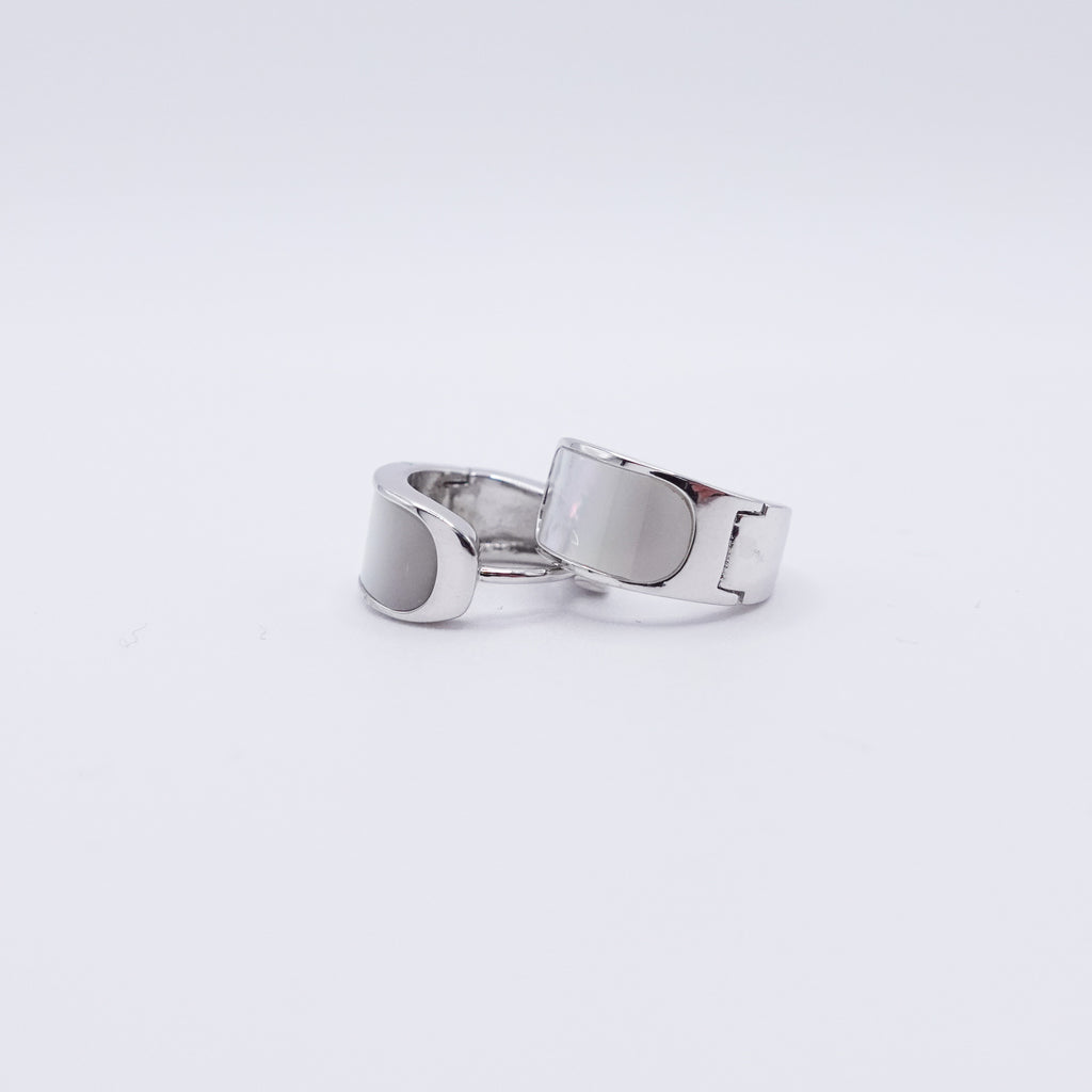 Pearl Inlay Silver Huggies