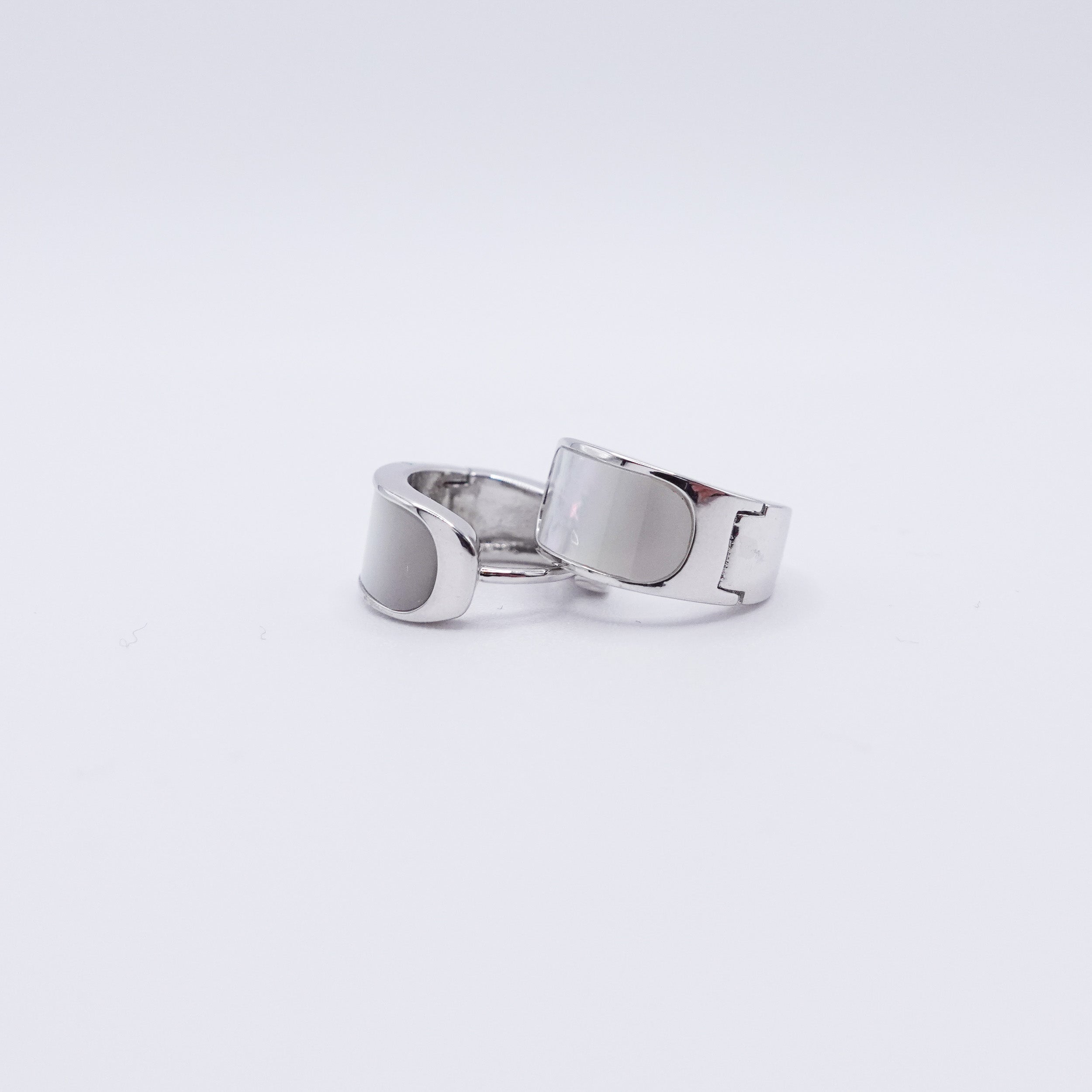 Pearl Inlay Silver Huggies