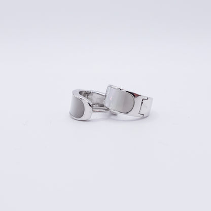 Pearl Inlay Silver Huggies
