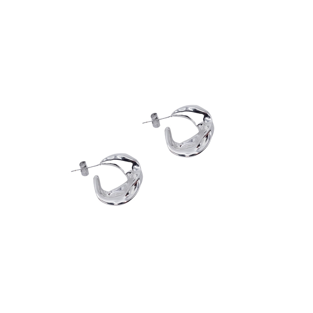 Crinkled Silver Hoops