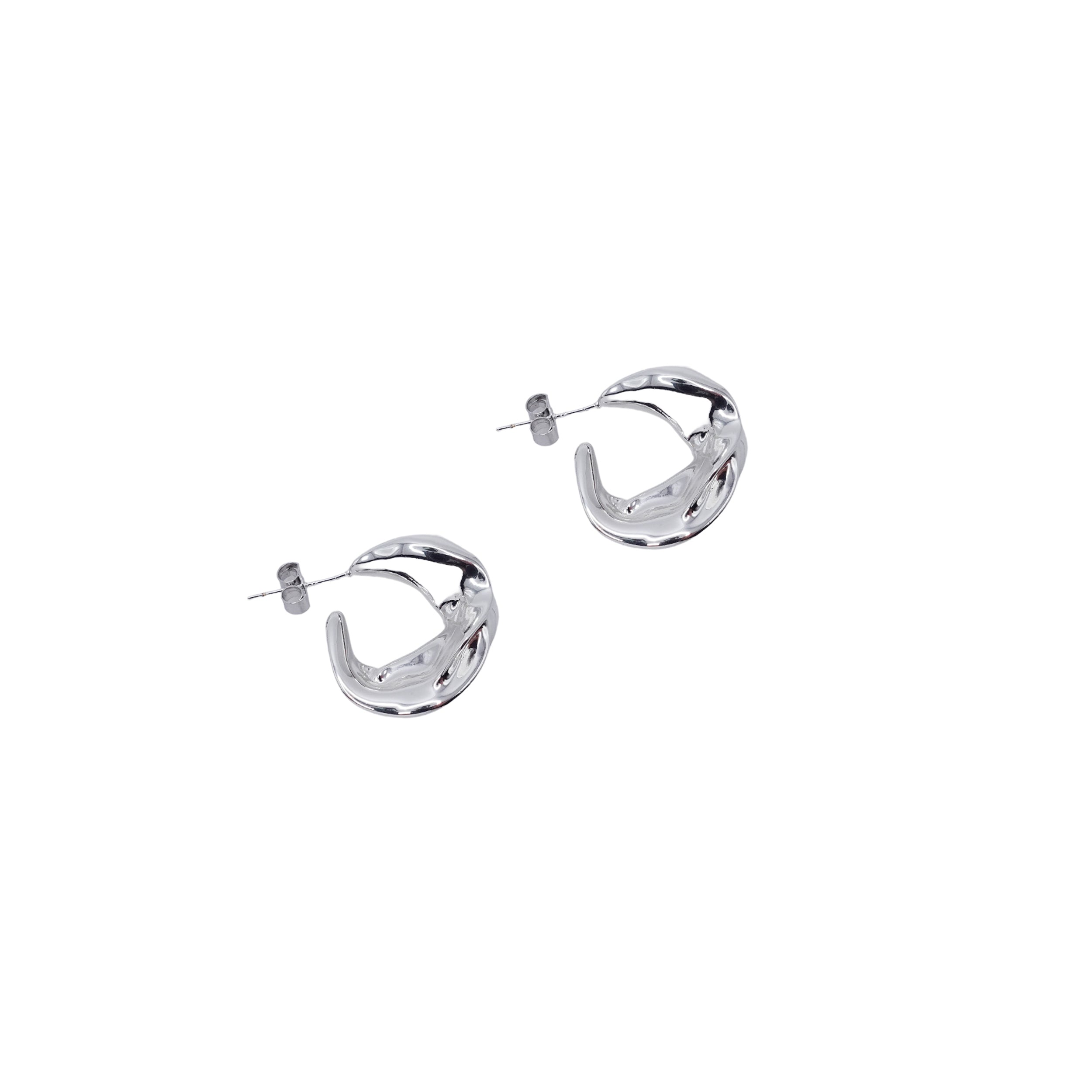 Crinkled Silver Hoops