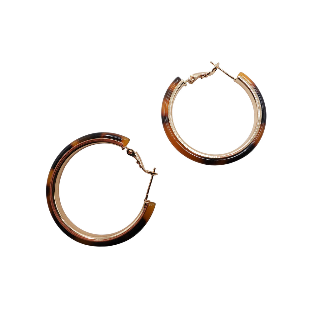 Tortoise Shell Resin Gold Hoops