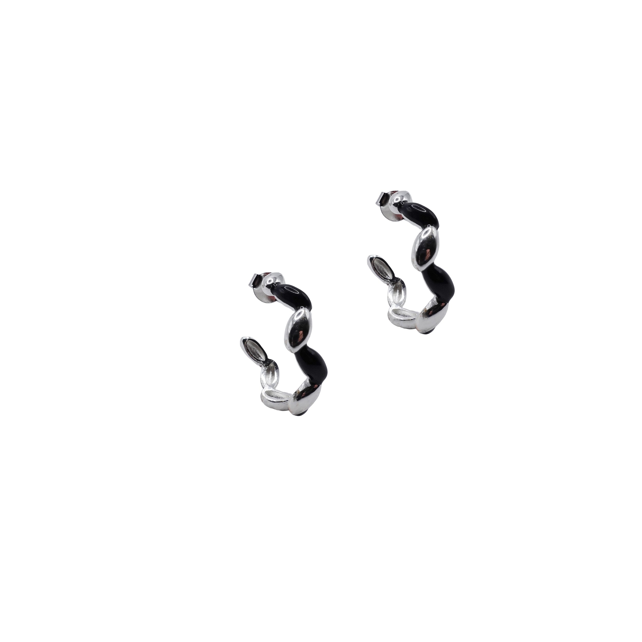 Zig Zag Black and Silver Hoops