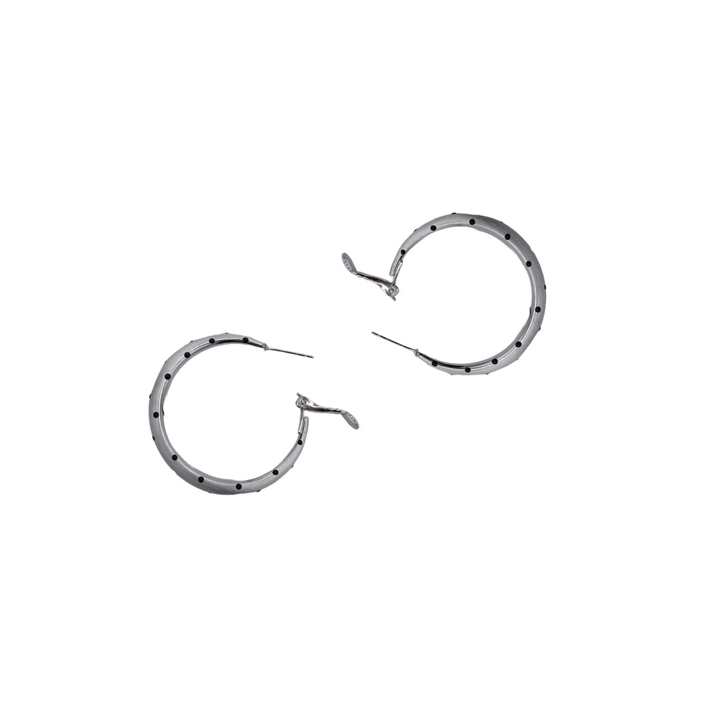 Brushed Silver Polka Dot Hoops