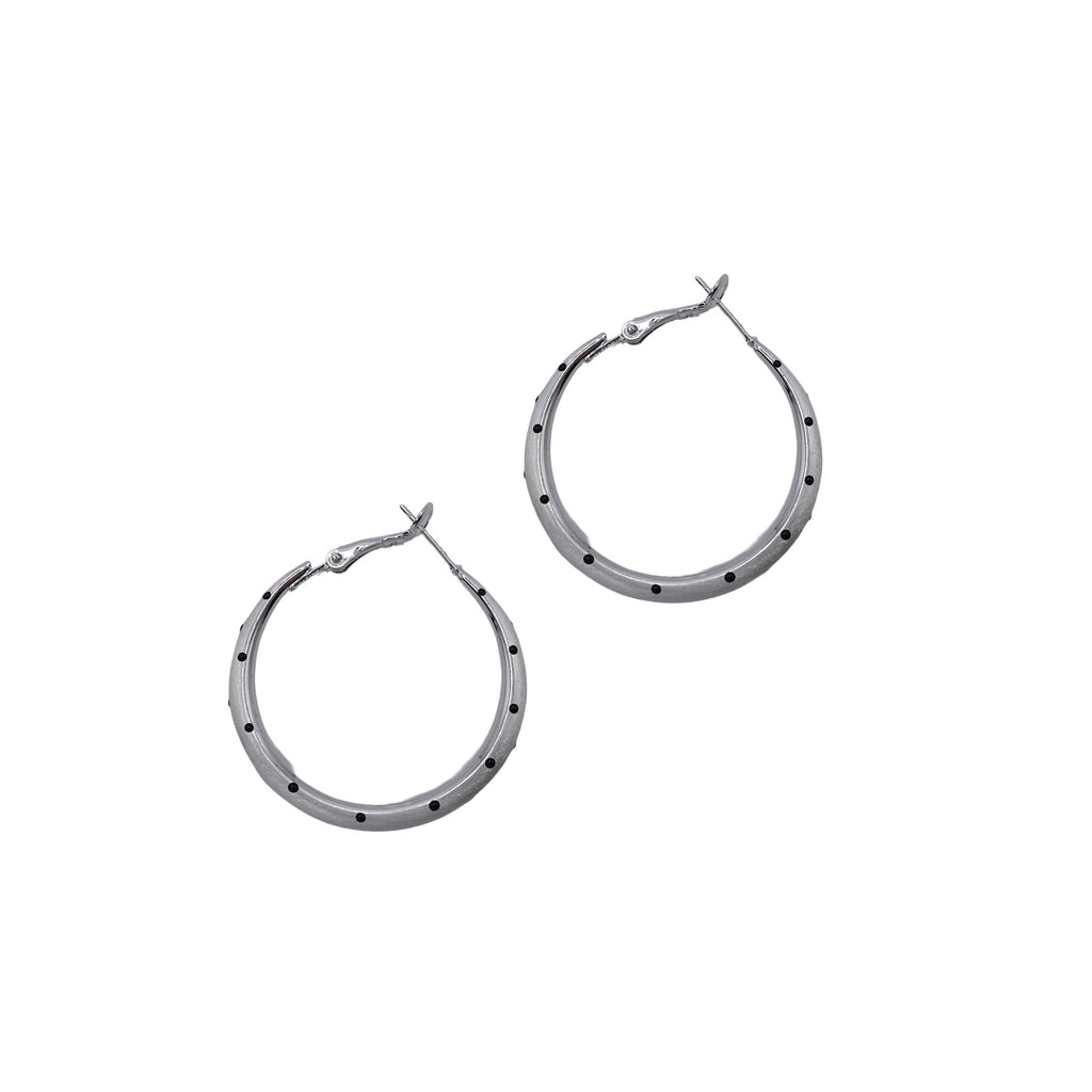 Brushed Silver Polka Dot Hoops