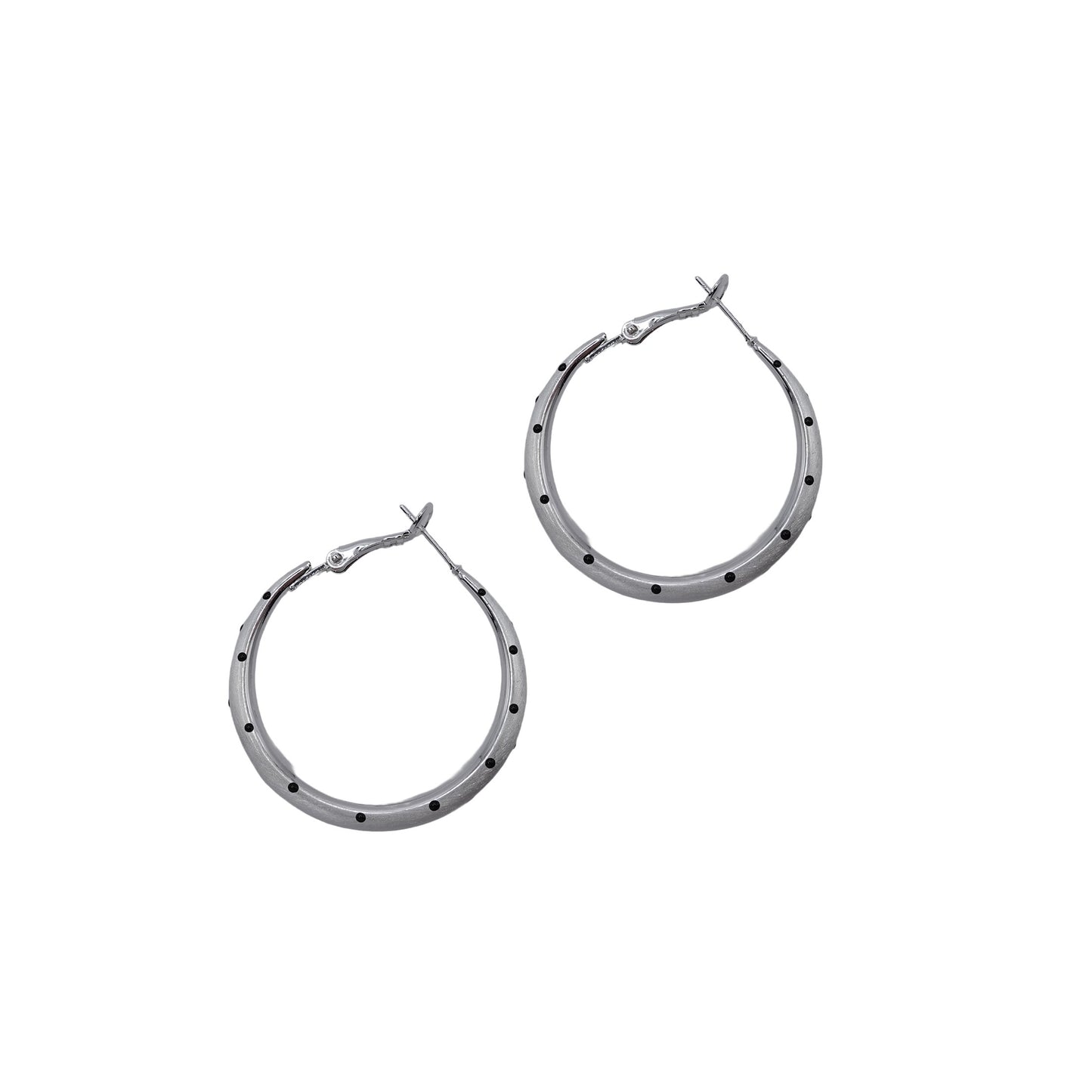 Brushed Silver Polka Dot Hoops
