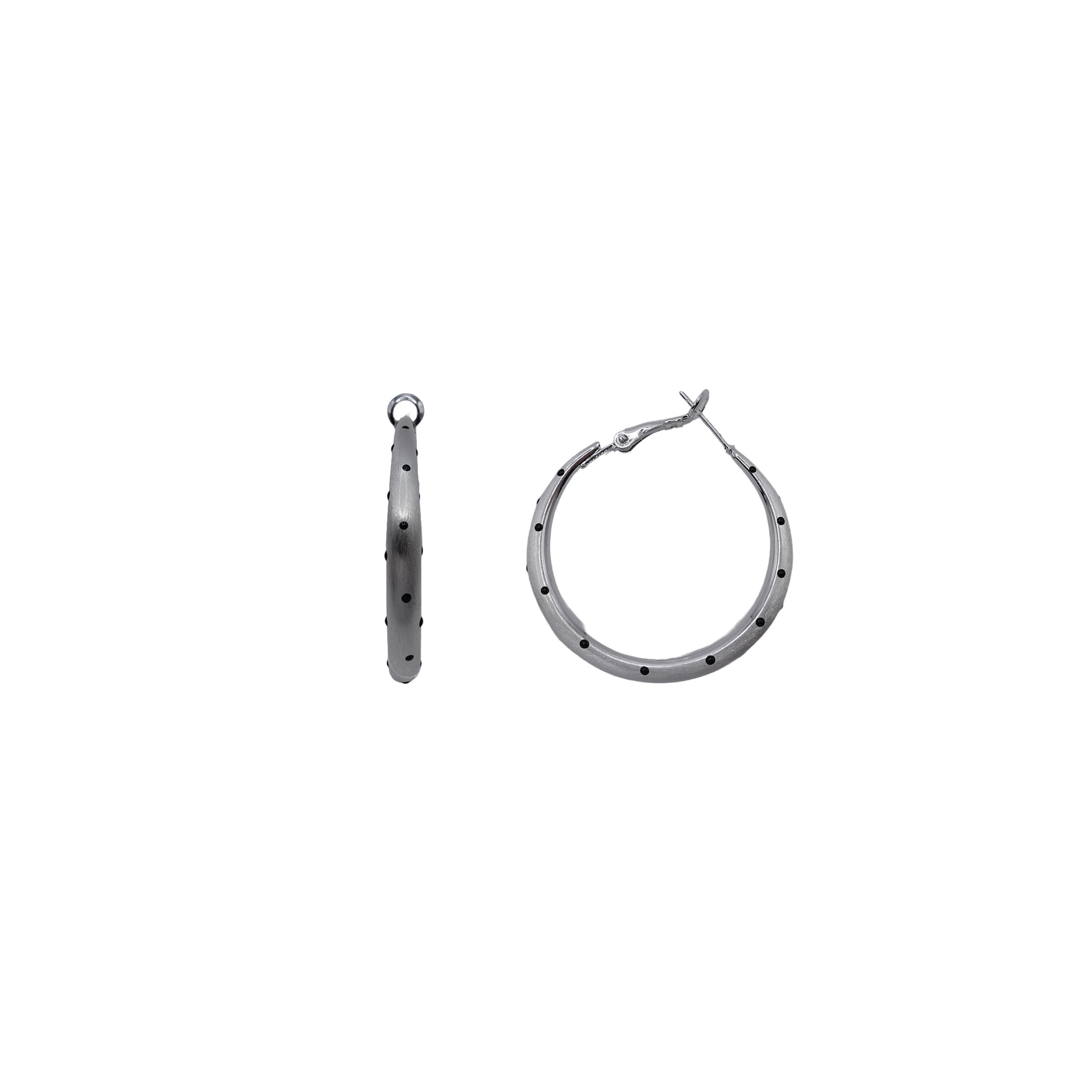 Brushed Silver Polka Dot Hoops