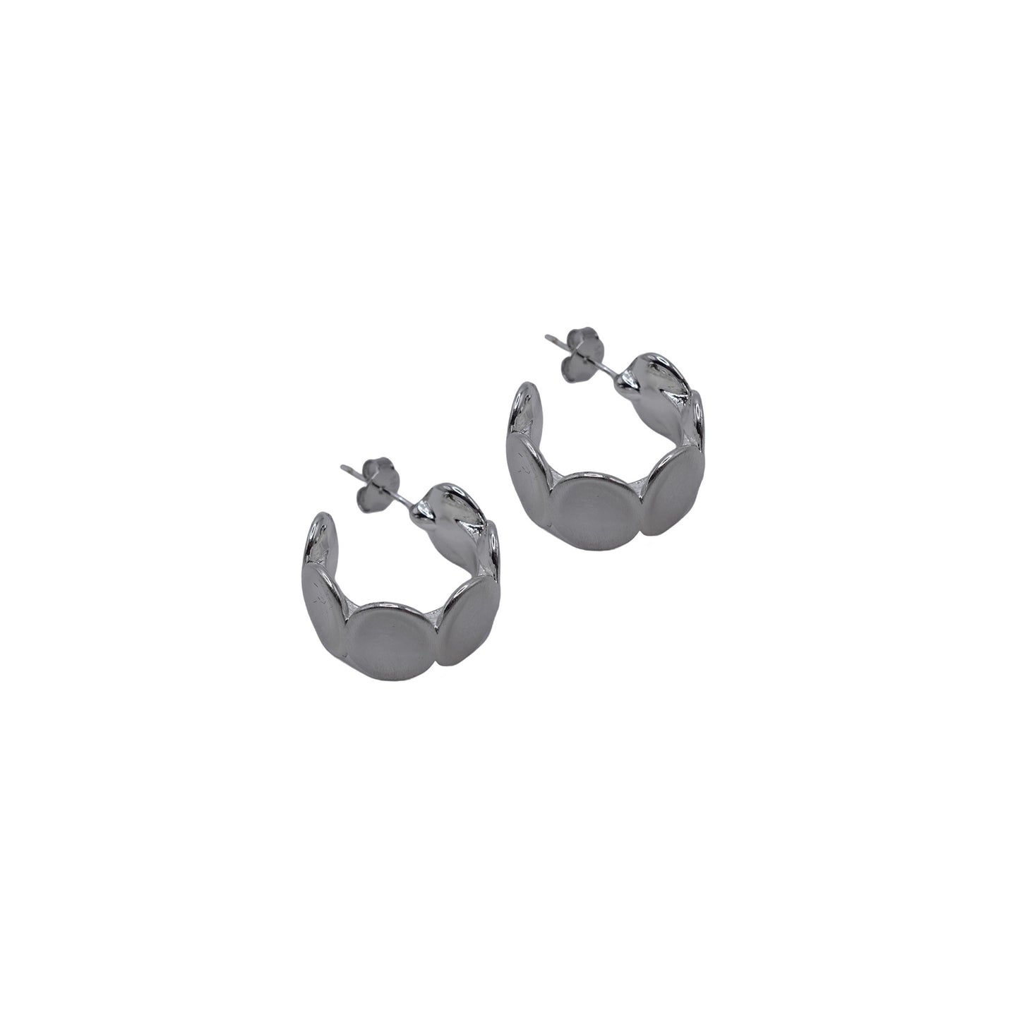 Stamped Oval Brushed Silver Hoops
