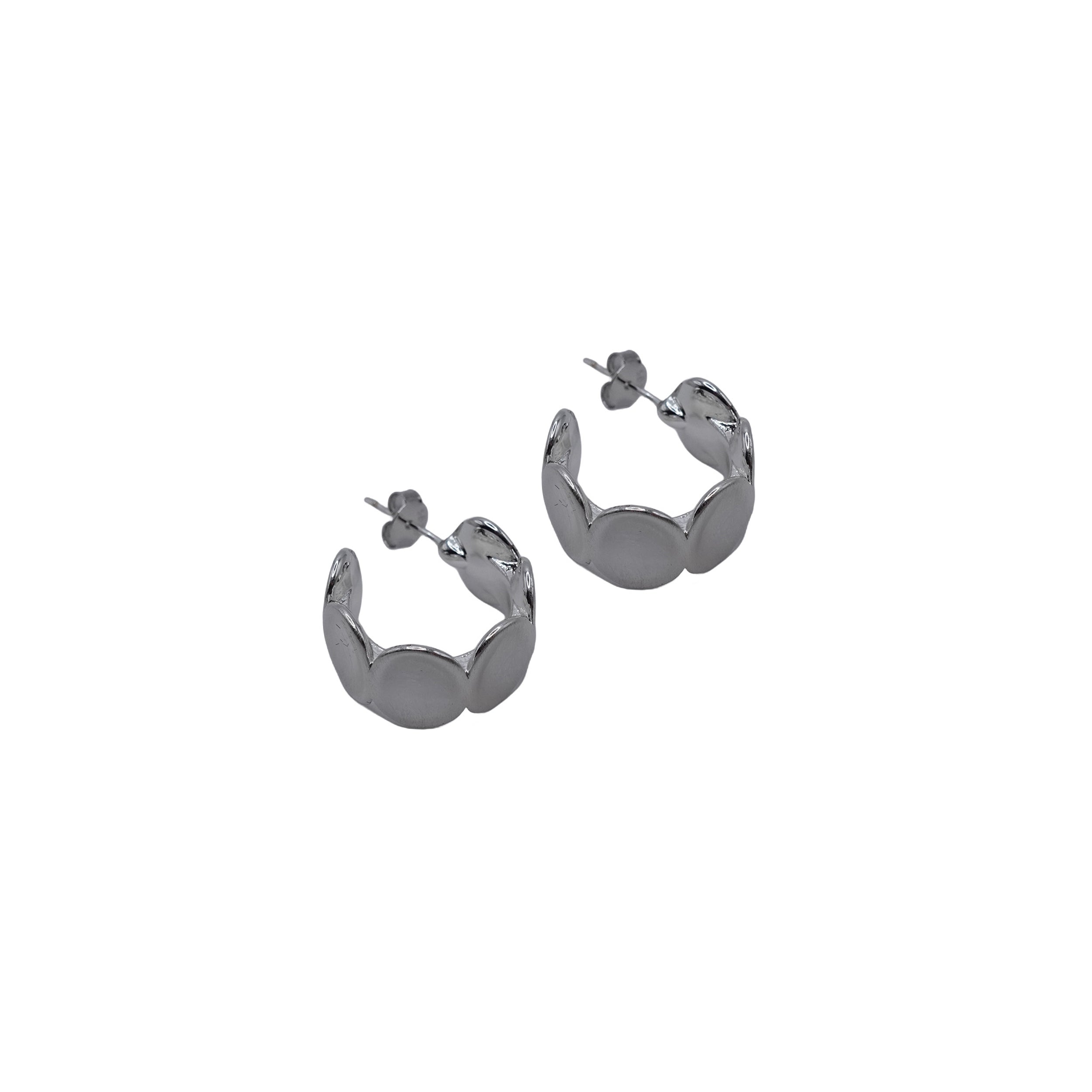 Stamped Oval Brushed Silver Hoops