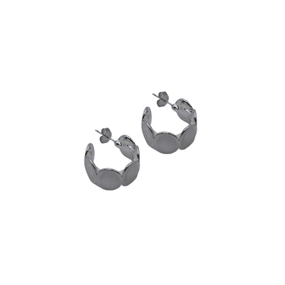 Stamped Oval Brushed Silver Hoops