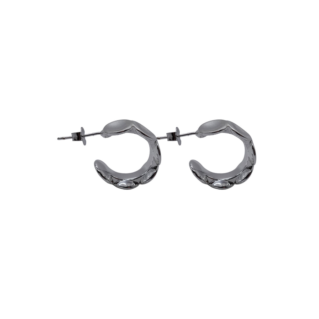 Stamped Oval Brushed Silver Hoops