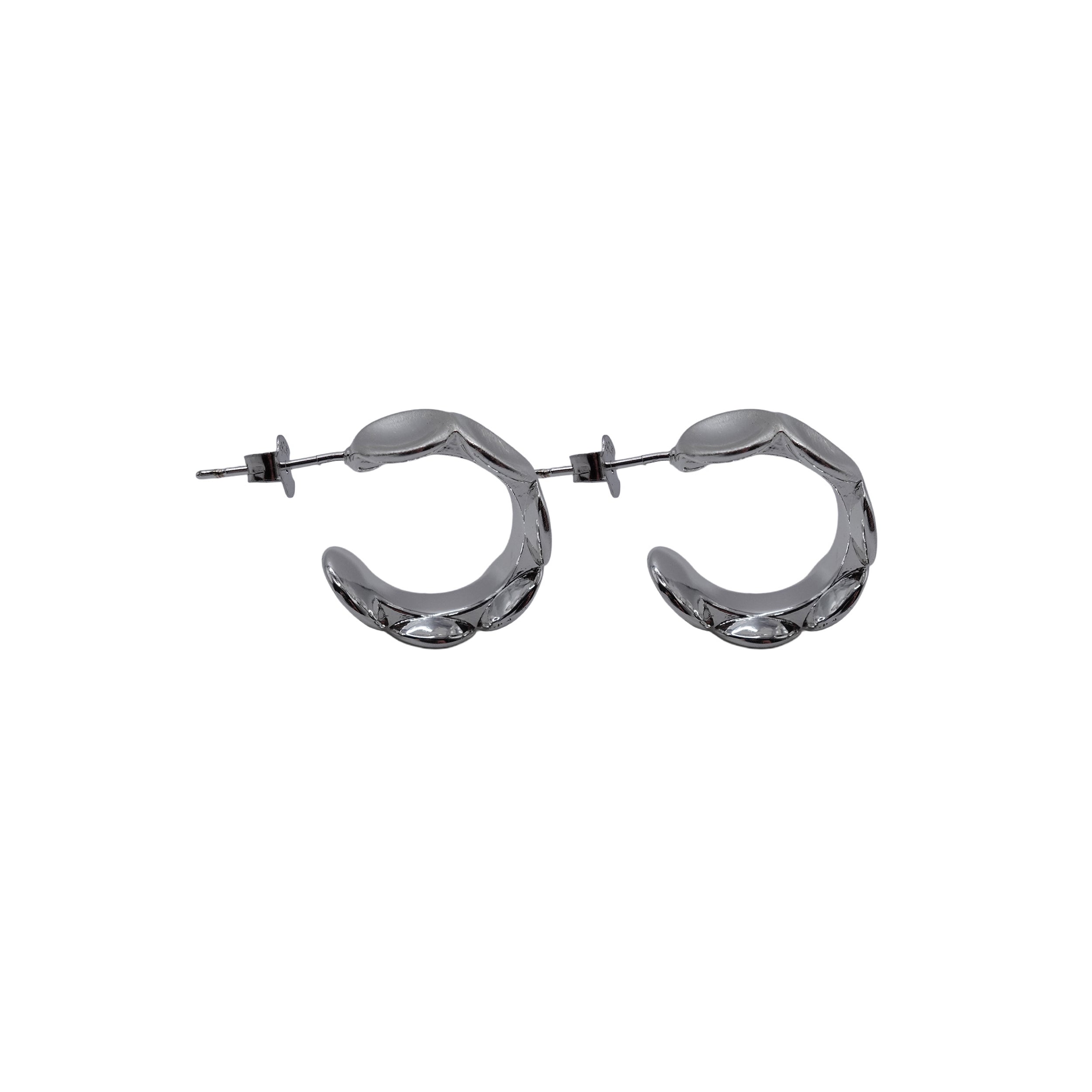 Stamped Oval Brushed Silver Hoops