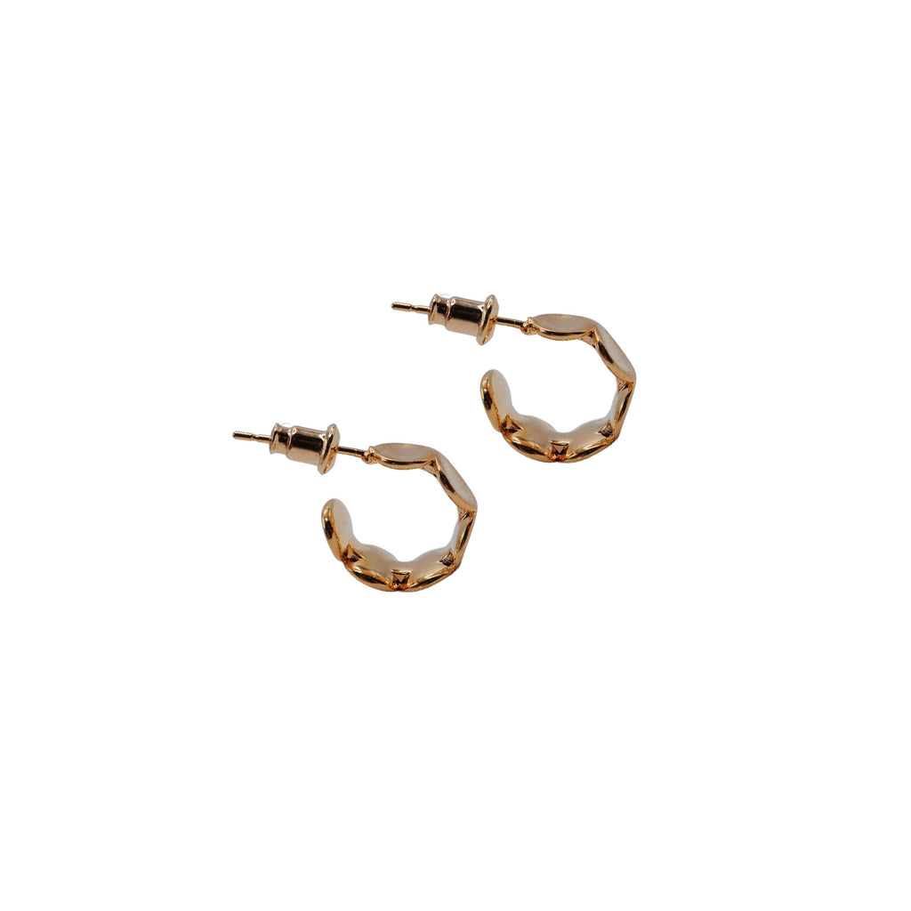 Stamped Oval Brushed Gold Little Hoops
