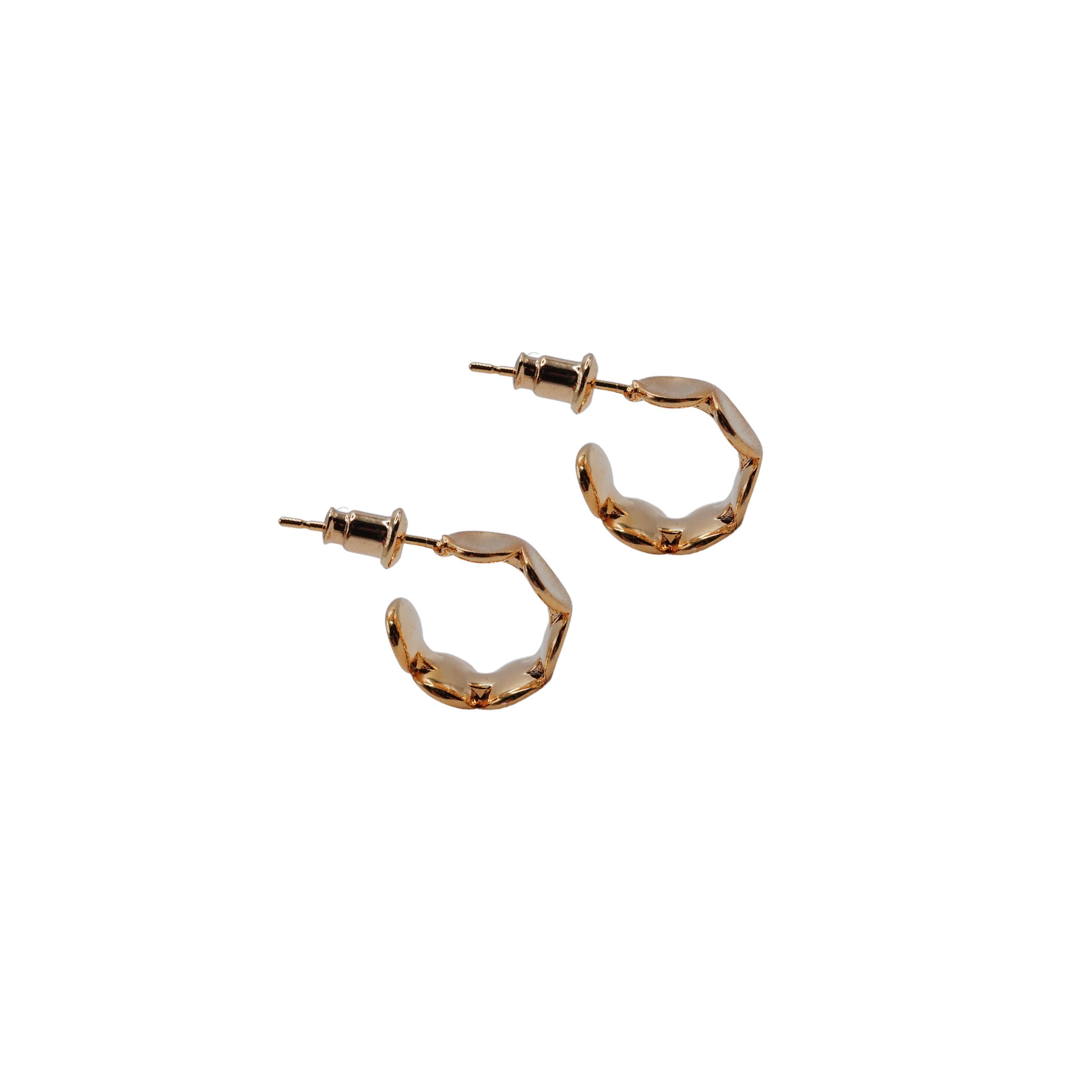 Stamped Oval Brushed Gold Little Hoops
