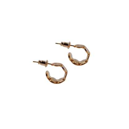Stamped Oval Brushed Gold Little Hoops