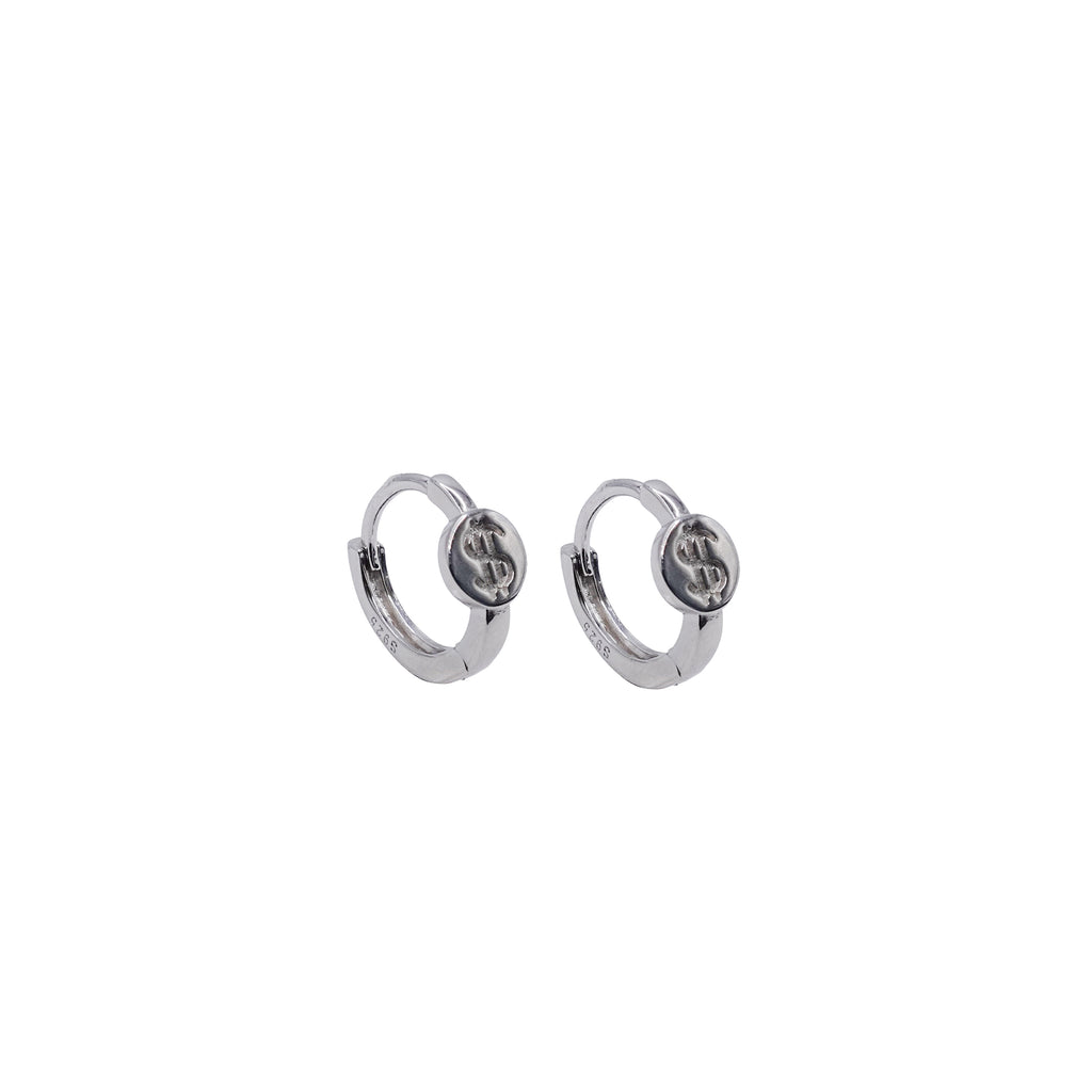 Sterling Silver Dollar Sign Huggies