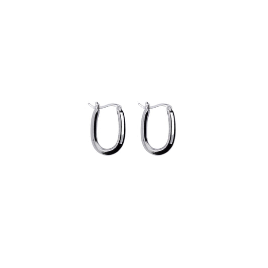 White Enamel Inlay Silver Huggies
