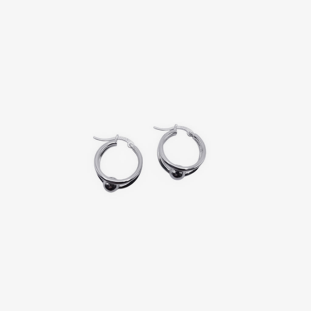 Sterling Silver Hoops with Chrome Bead