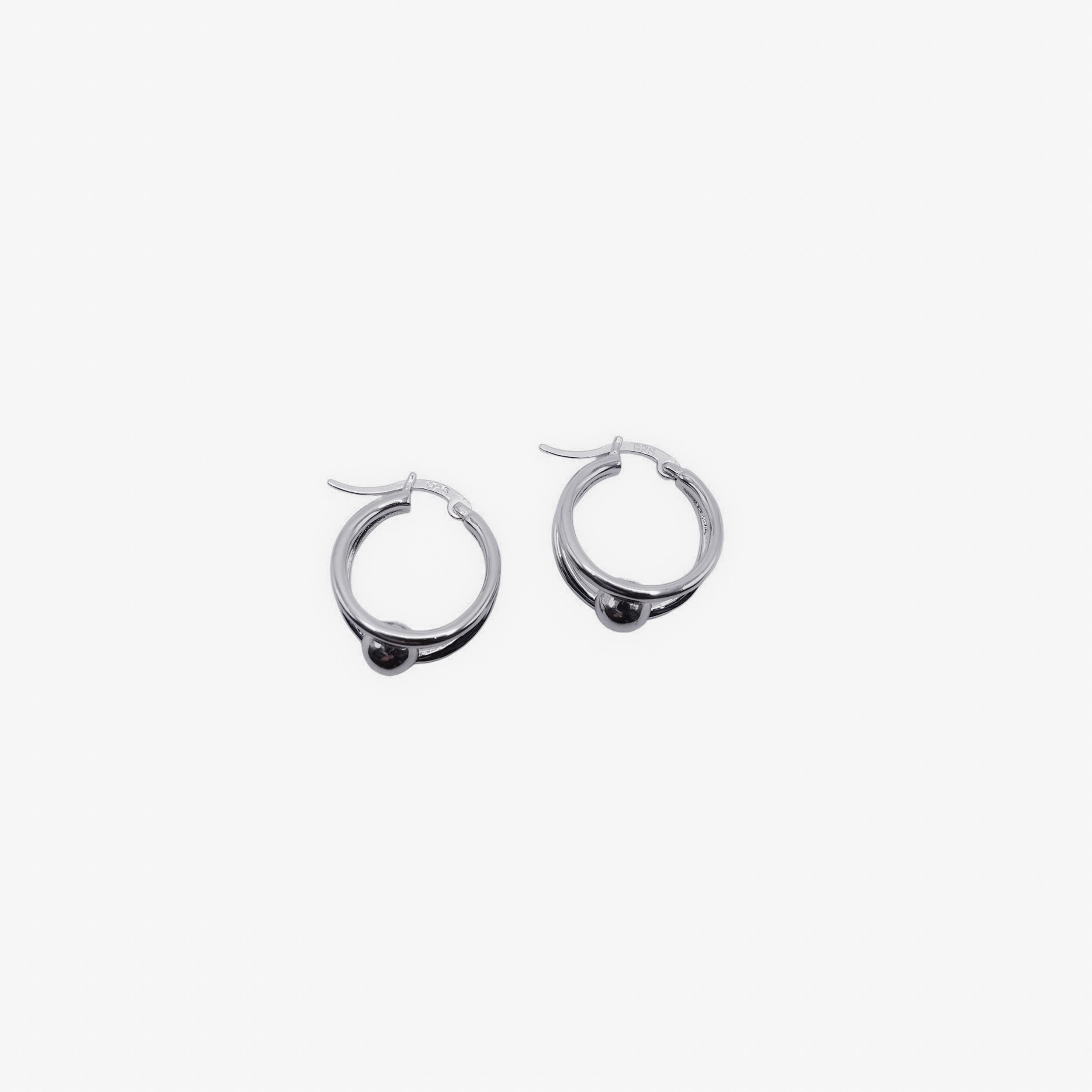 Sterling Silver Hoops with Chrome Bead