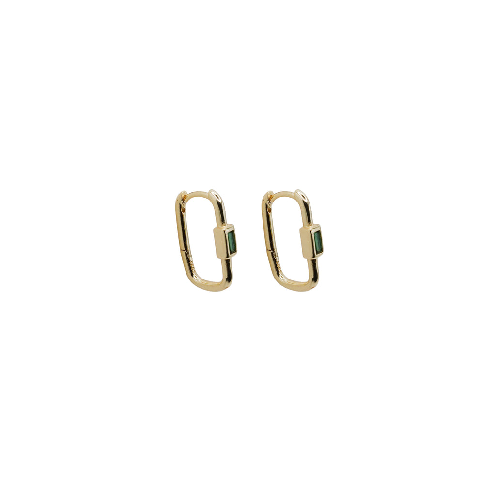 Rectangle Huggie with Green Stone
