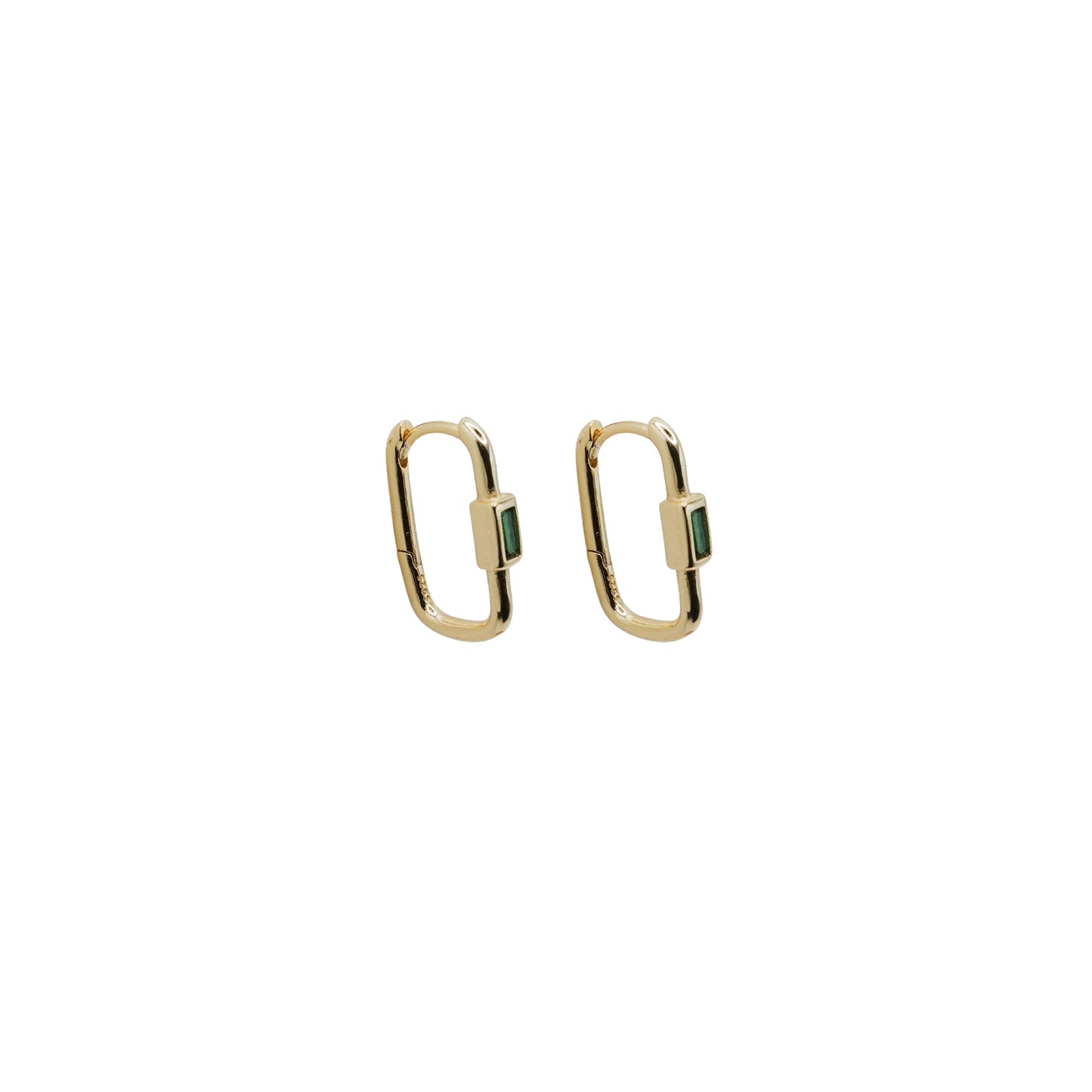 Rectangle Huggie with Green Stone