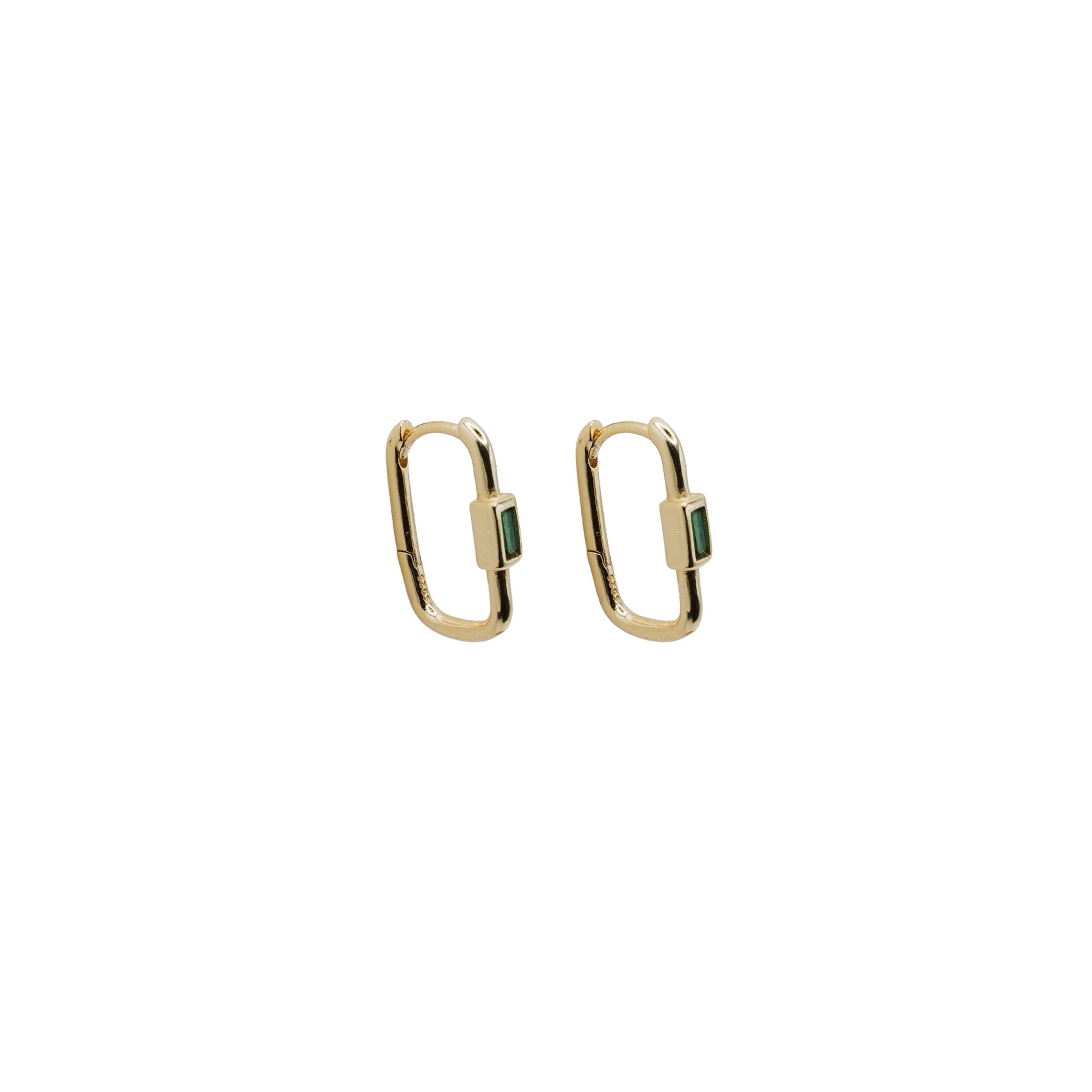Rectangle Huggie with Green Stone