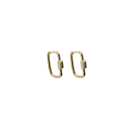 Rectangle Huggie with Green Stone