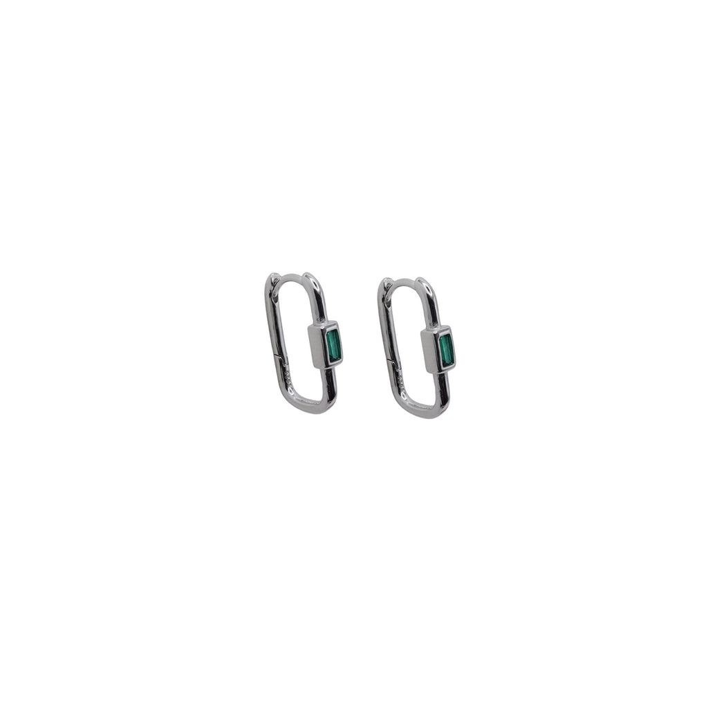 Rectangle Huggie with Green Stone