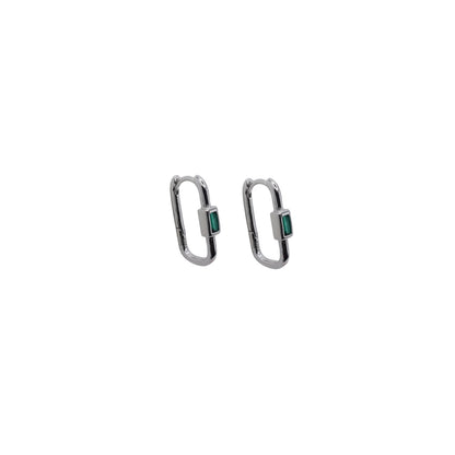 Rectangle Huggie with Green Stone