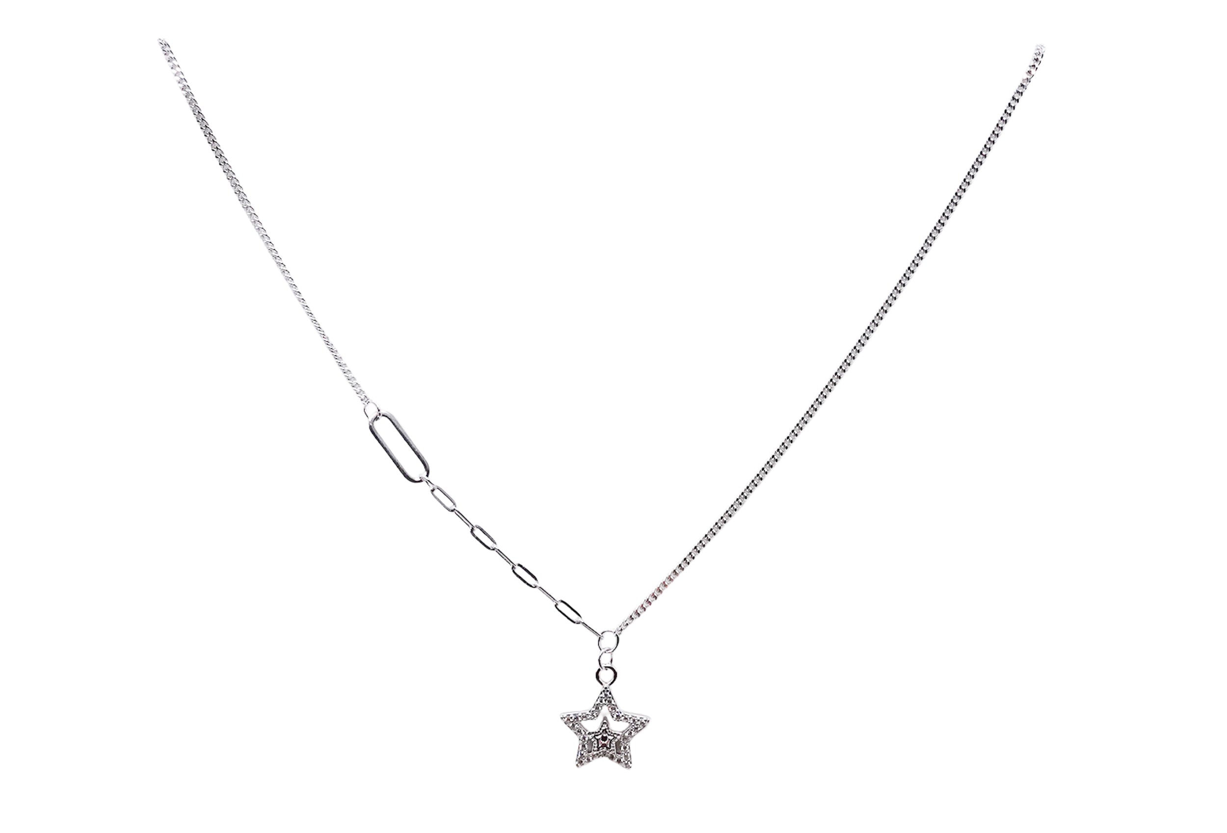Oval Link Silver Chain with Cubic Zirconia Star Pendant