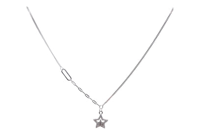 Oval Link Silver Chain with Cubic Zirconia Star Pendant