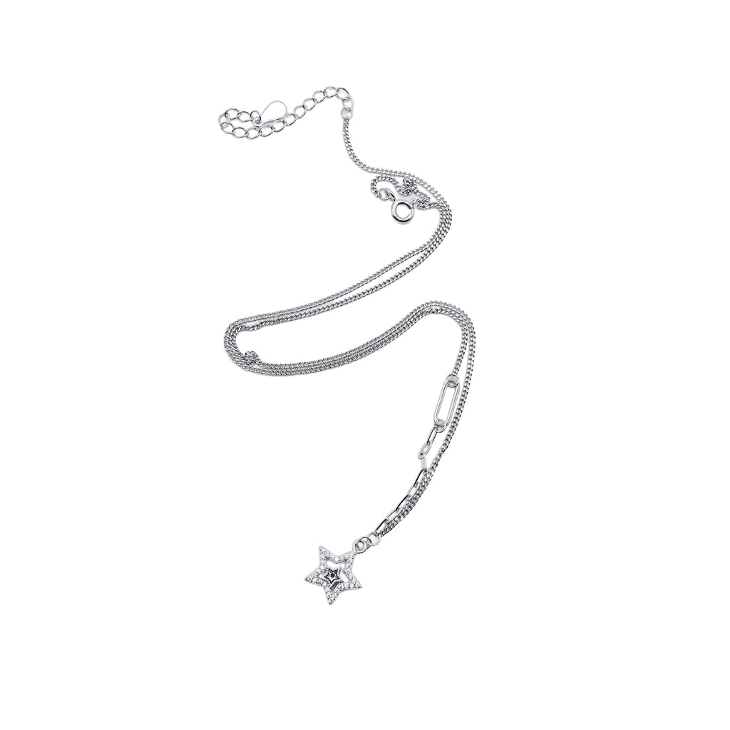 Oval Link Silver Chain with Cubic Zirconia Star Pendant