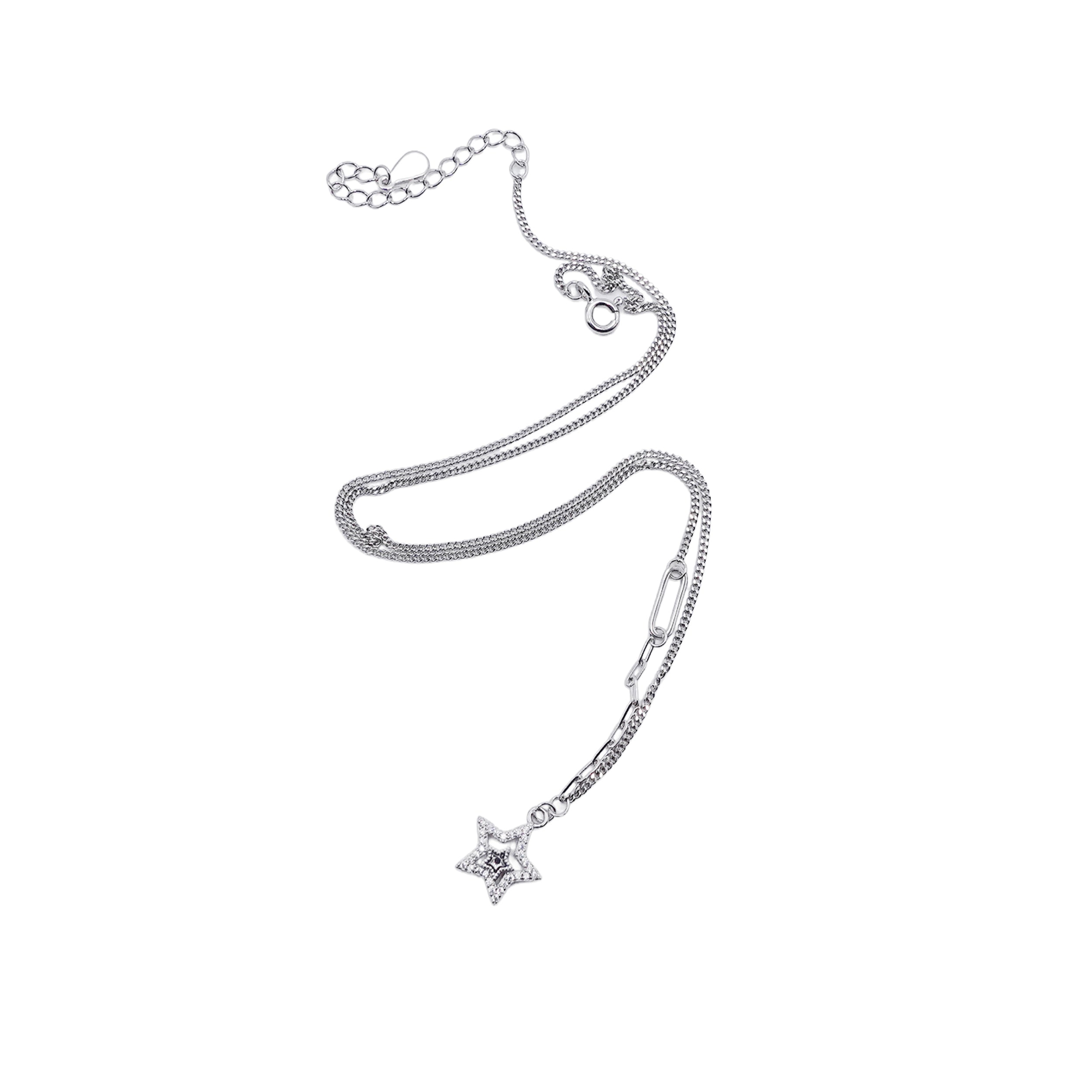 Oval Link Silver Chain with Cubic Zirconia Star Pendant