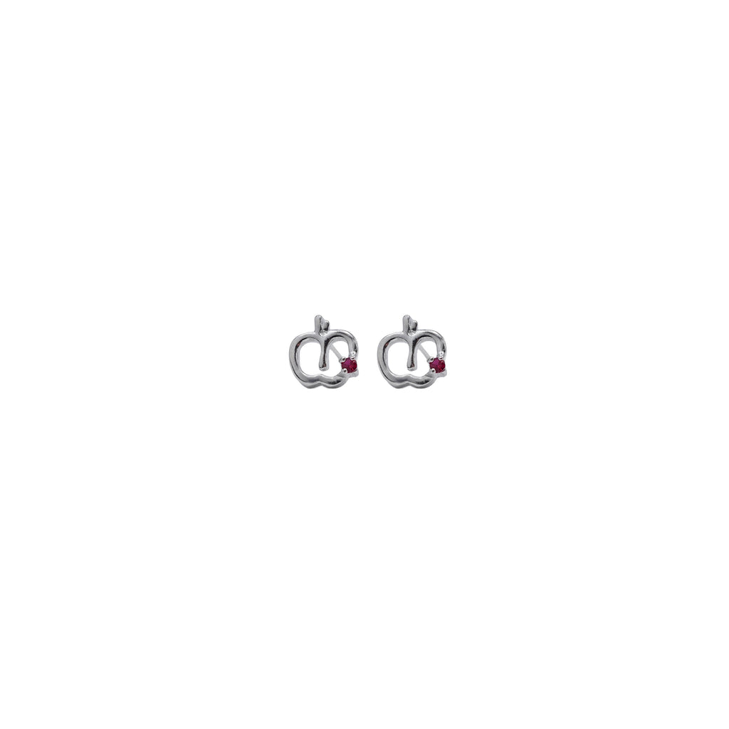 Sterling Silver Apple Stud with Red Cubic Zirconia