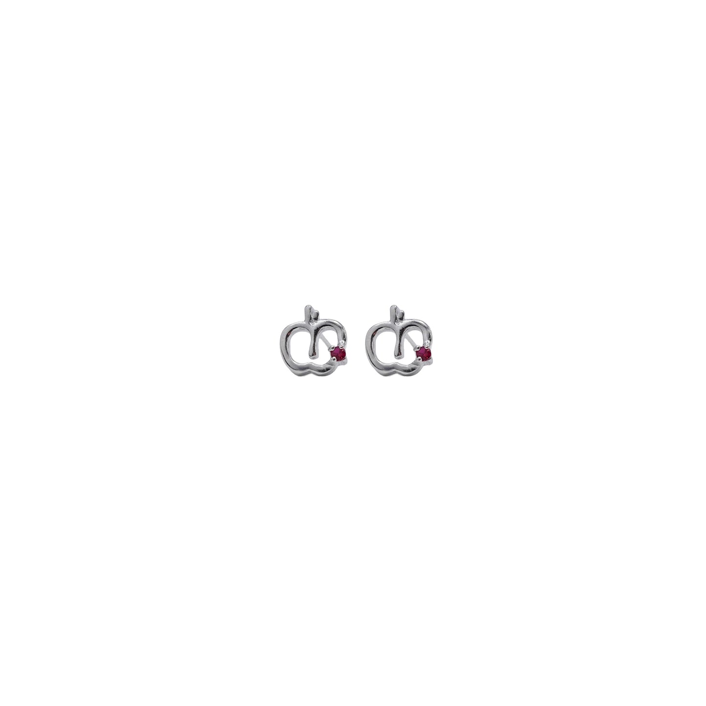 Sterling Silver Apple Stud with Red Cubic Zirconia
