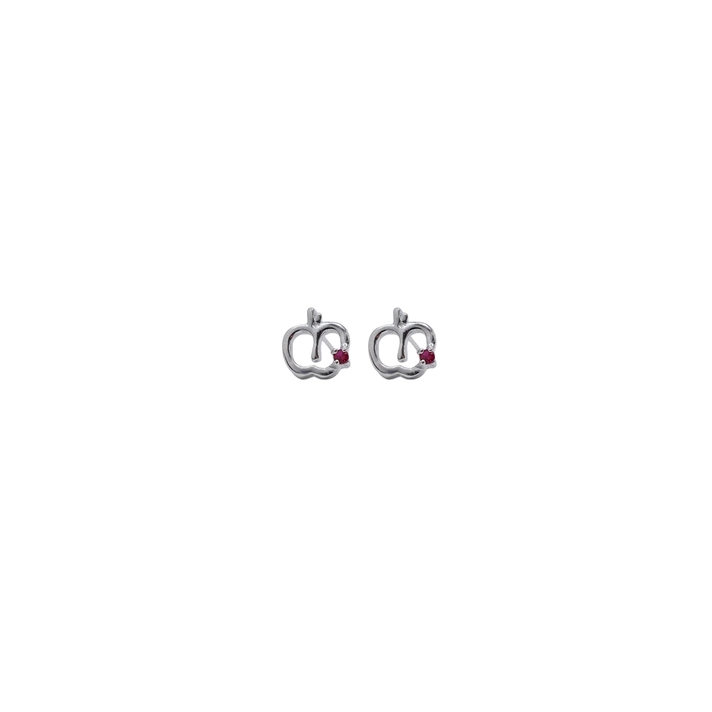 Sterling Silver Apple Stud with Red Cubic Zirconia