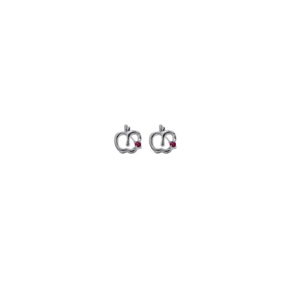 Sterling Silver Apple Stud with Red Cubic Zirconia