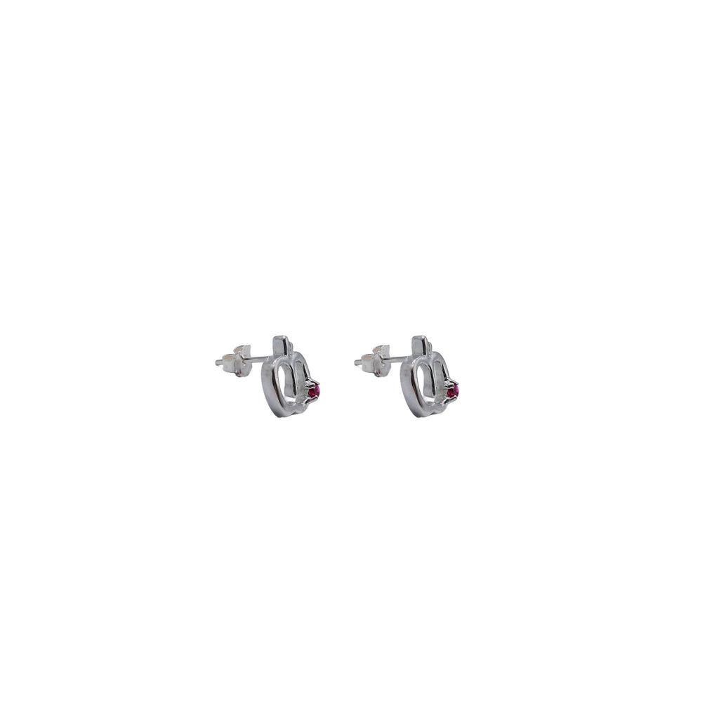 Sterling Silver Apple Stud with Red Cubic Zirconia