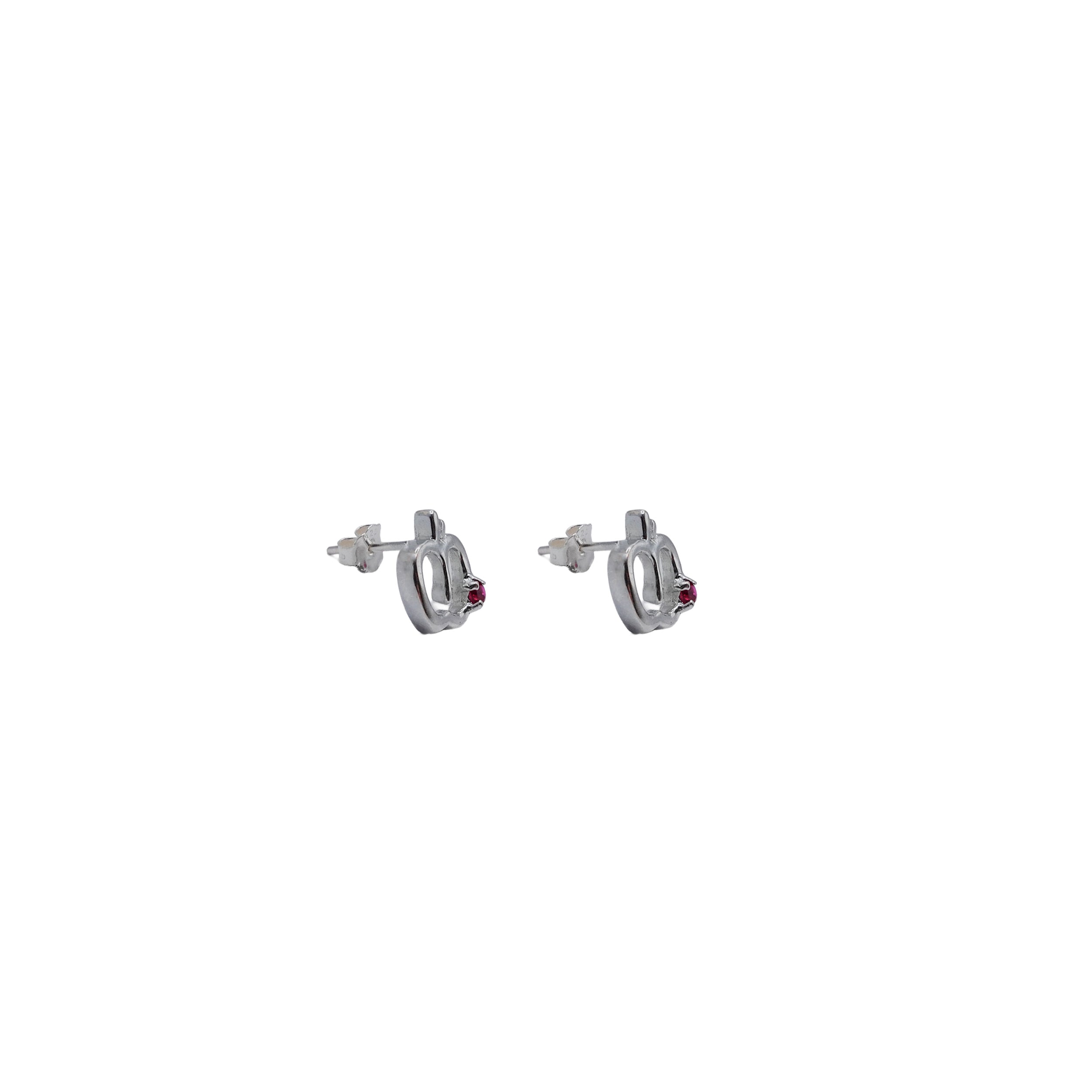 Sterling Silver Apple Stud with Red Cubic Zirconia