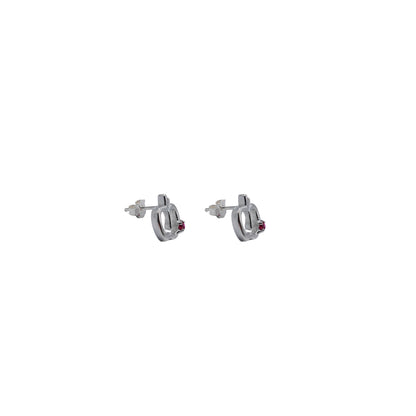 Sterling Silver Apple Stud with Red Cubic Zirconia