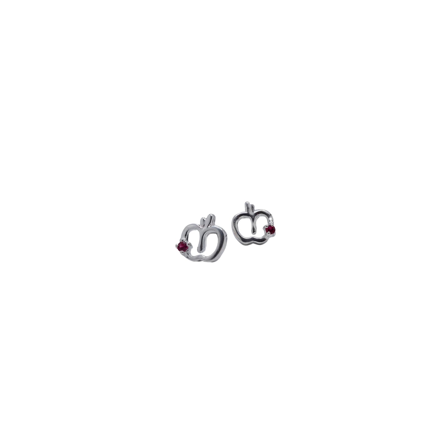 Sterling Silver Apple Stud with Red Cubic Zirconia