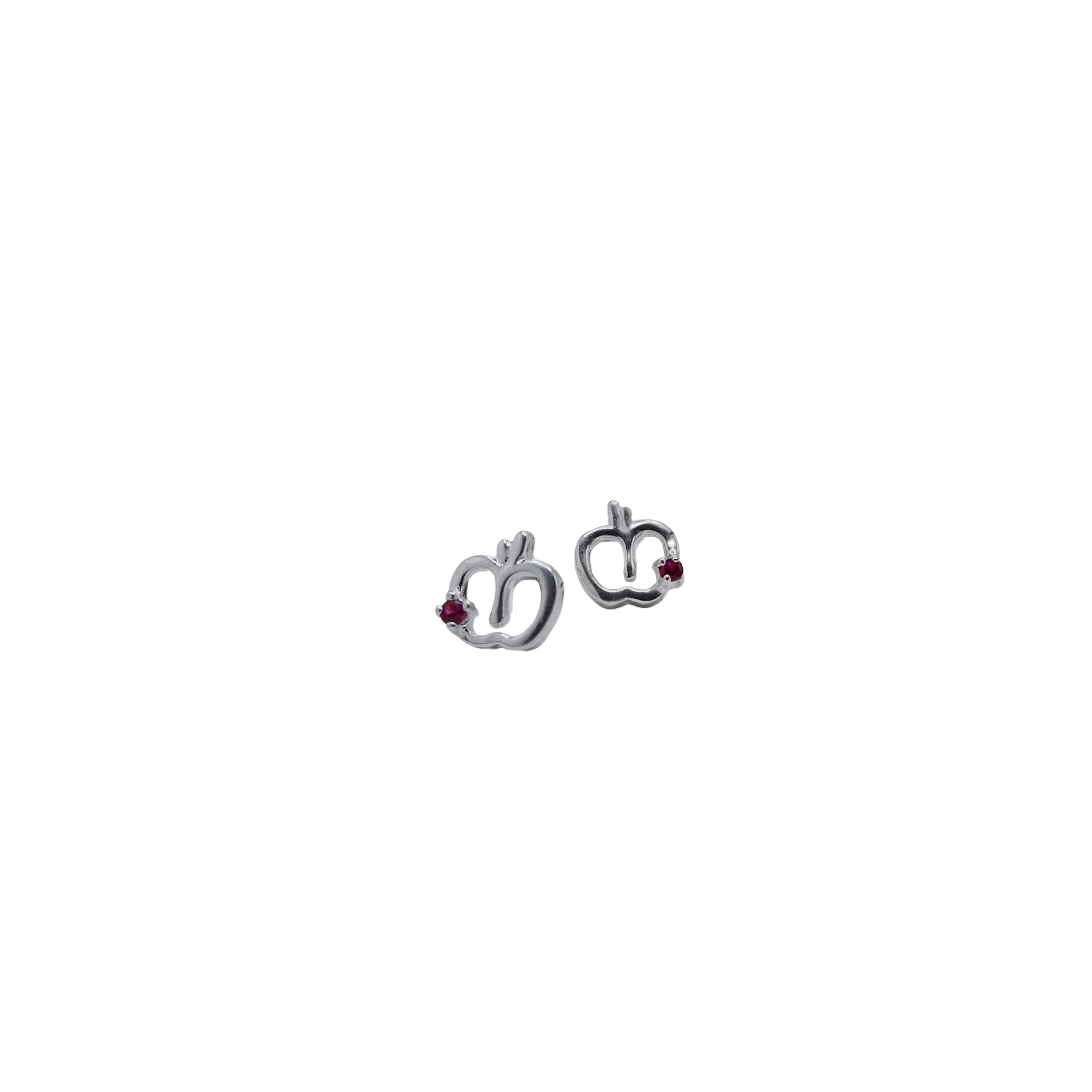 Sterling Silver Apple Stud with Red Cubic Zirconia