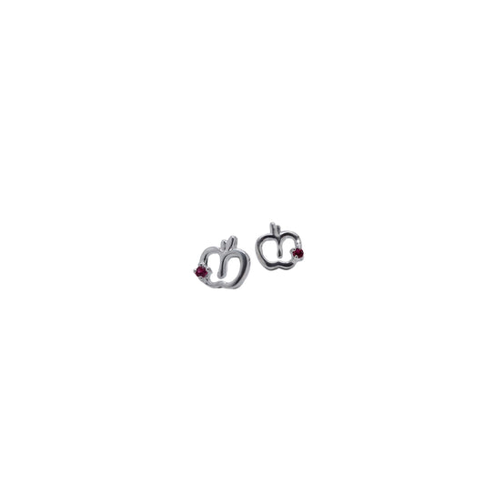 Sterling Silver Apple Stud with Red Cubic Zirconia