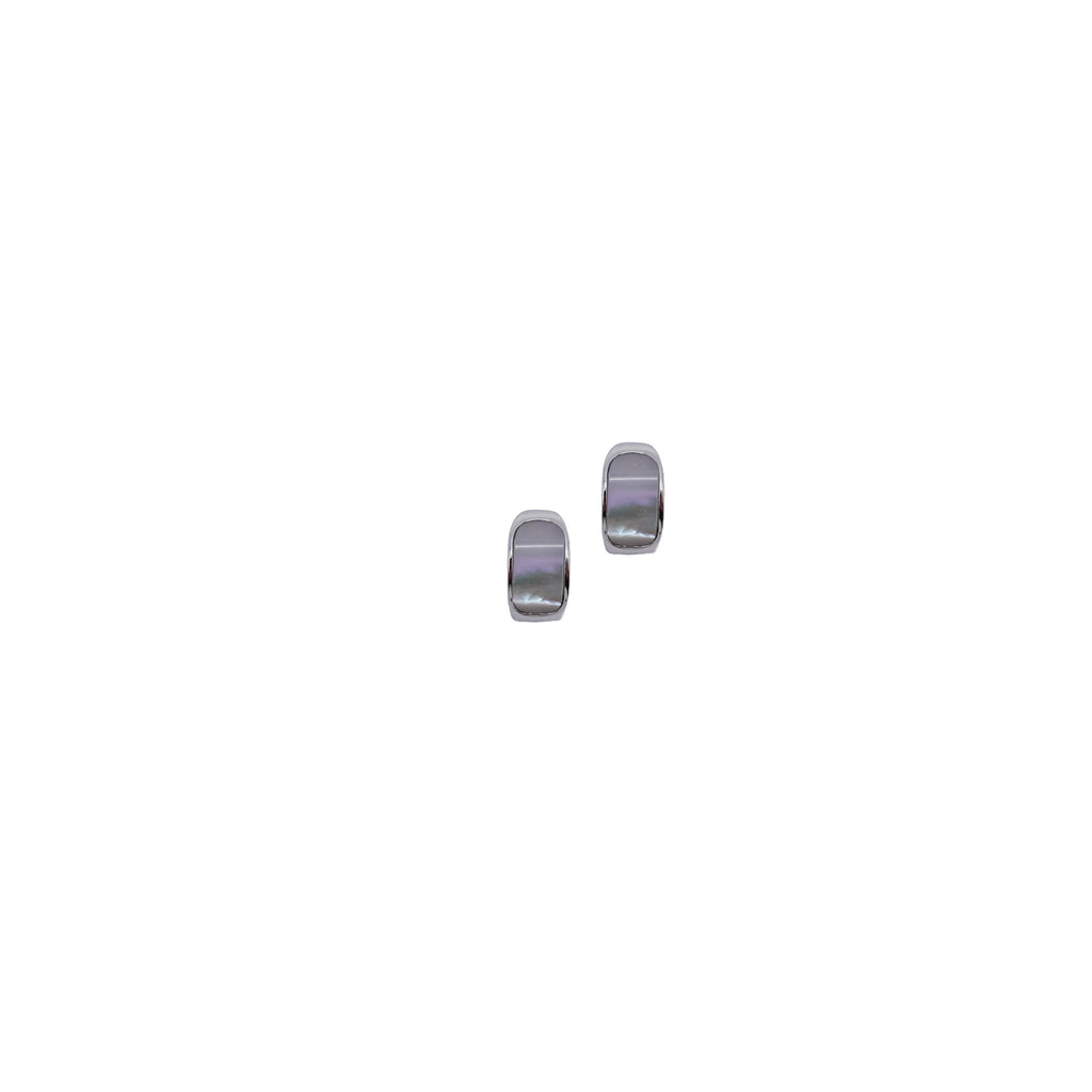 Pearl Inlay Silver Huggies