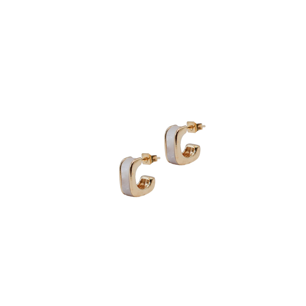 Pearl Inlay Gold Square Huggies