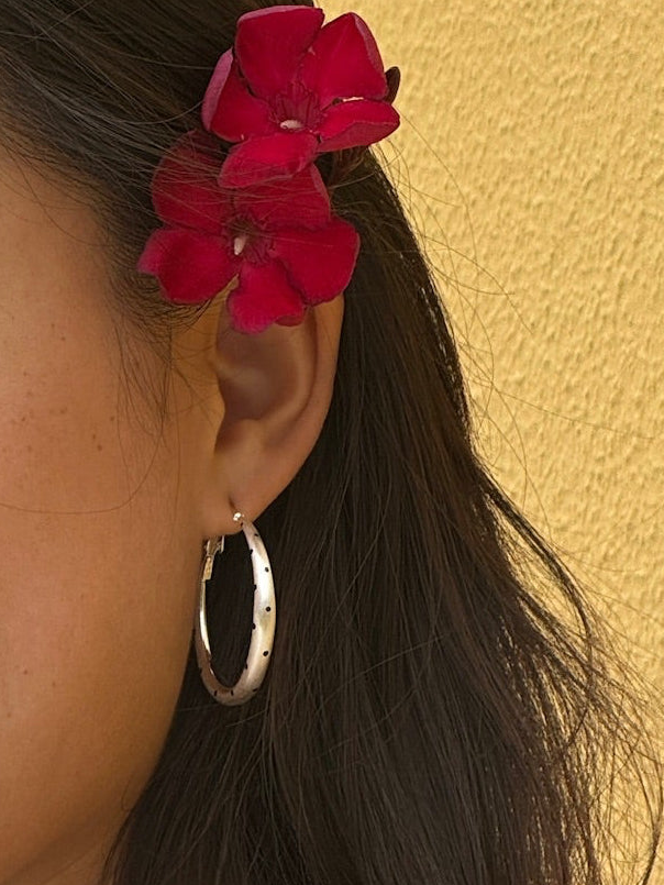 Brushed Silver Polka Dot Hoops