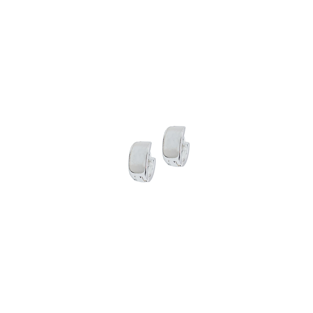 Pearl Inlay Silver Huggies