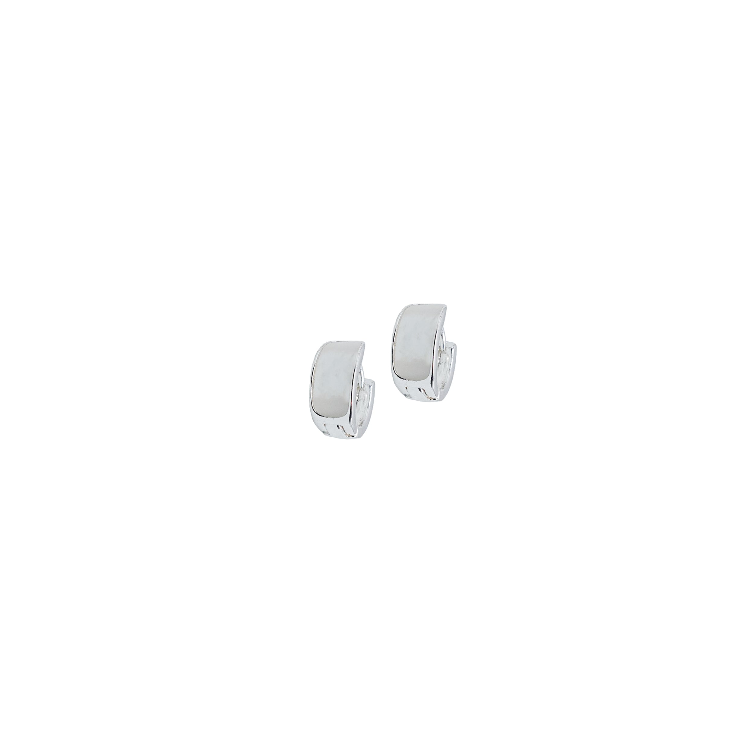 Pearl Inlay Silver Huggies